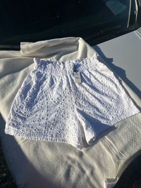 Express White Eyelet High-Waist Shorts